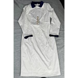 oyrosy white navy nautical collar gold button midi dress nwt small